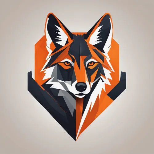 logo, geometric shapes, shadow figure of coyote, headshot, use dark colors with contrasting orange, with text "promeai"

,vector graphic,vector design,fox,redfox,vector illustration,grey fox,vector ar