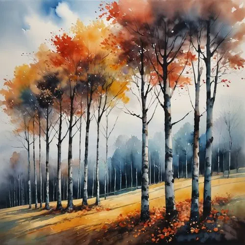 autumn landscape,autumn trees,autumn forest,fall landscape,autumn background,forest landscape,autuori,watercolor background,autumn scenery,autumn tree,autumn idyll,the autumn,watercolor tree,autumn day,autumn mountains,trees in the fall,autumn fog,autumn morning,mixed forest,the trees in the fall,Illustration,Paper based,Paper Based 04