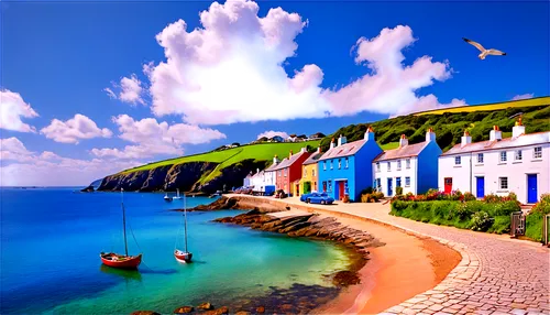 cawsand,stonehaven,schottland,ecosse,portree,balamory,pembrokeshire,northern ireland,anstruther,hebrides,portsoy,cornwall,cornish,aberdeenshire,coastal landscape,portpatrick,brixham,tenby,fanad,solva,Illustration,Realistic Fantasy,Realistic Fantasy 01