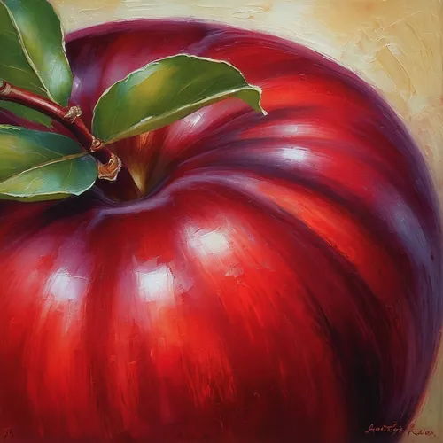 """Red Delicious #3"" original fine art by Jane Palmer",red apple,red apples,honeycrisp,pomegranate,red plum,rose apple,oil painting,oil painting on canvas,apple half,bell apple,oil on canvas,apple de