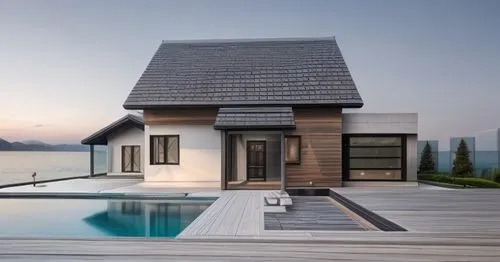 house by the water,pool house,floating huts,house with lake,roof landscape,wooden house,wooden decking,holiday villa,summer house,flat roof,inverted cottage,modern house,timber house,luxury property,grass roof,house roof,asian architecture,roof top pool,stilt house,wooden roof,Architecture,General,Modern,Garden Modern