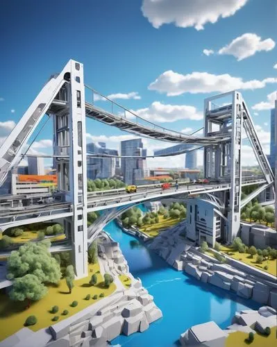 skybridge,megapolis,industrial landscape,odaiba,skyrail,adventure bridge,megaprojects,megaproject,aerial lift bridge,virtual landscape,skylink,elevated railway,skyways,simcity,megastructures,futuristic landscape,superhighways,skyway,bridges,container cranes,Conceptual Art,Oil color,Oil Color 03