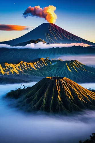 mount bromo,volcanic landscape,pura mandara giri semeru agung,semeru,indonesia,gunung semeru,bromo,east java,active volcano,mount taranaki,gorely volcano,fuji mountain,mount agung,volcanic landform,stratovolcano,mount fuji,japanese mountains,japan landscape,mount batur,volcanic field,Illustration,Japanese style,Japanese Style 05