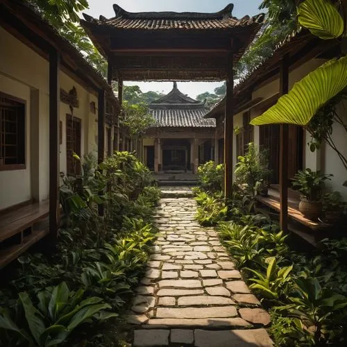 Setiap pagi adalah kesempatan baru untuk memulai lagi, untuk bermimpi lagi, dan untuk mencapai lebih dari yang kita pikir kita bisa.",a stone walkway is in a courtyard next to an archway,qibao,sanshui