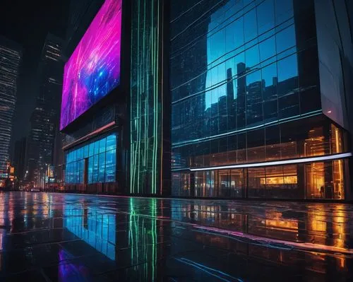 glass building,futuristic art museum,cybercity,luminato,guangzhou,chicago night,costanera center,glass facades,shanghai,radio city music hall,city at night,toronto city hall,glass wall,emp,toronto,rain bar,glass facade,bladerunner,colored lights,chongqing,Art,Classical Oil Painting,Classical Oil Painting 18