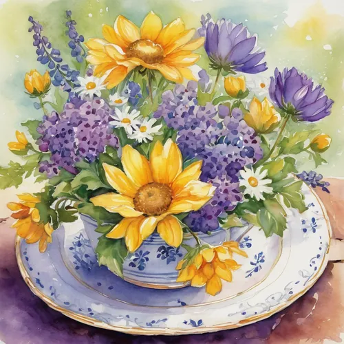 flower painting,watercolor flowers,watercolour flowers,watercolor tea,watercolor flower,sunflowers in vase,watercolor roses and basket,watercolour flower,watercolor painting,flower bowl,violet chrysanthemum,flowers png,chrysanthemums,pansies,flowers in basket,watercolor paint,floral greeting card,watercolor,barberton daisies,purple chrysanthemum,Illustration,Retro,Retro 20