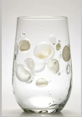 gobelet sans pied en verre transparent blanc avec des effets de bulles irrégulières et fond neutre

,an empty wine glass sitting on top of a table,water glass,salt glasses,a cup of water,glass cup,whi