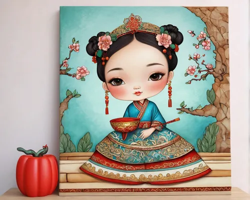 chinese art,oriental princess,geisha girl,woman eating apple,girl picking apples,oriental girl,painter doll,watermelon painting,hanbok,geisha,artist doll,handmade doll,oriental,pomegranate,flower painting,oriental painting,quince decorative,coffee tea illustration,plum blossoms,japanese doll,Conceptual Art,Daily,Daily 34