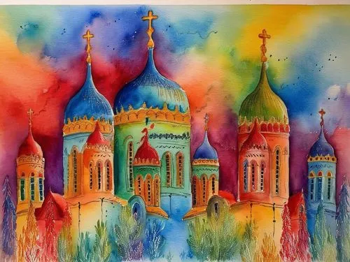 saint basil's cathedral,basil's cathedral,kremlin,the kremlin,colorful city,watercolor paris,watercolor background,church painting,watercolor painting,taj-mahal,taj mahal,tajmahal,watercolor frame,abstract watercolor,taj,moscow city,red square,the red square,watercolor,church towers,Illustration,Paper based,Paper Based 24