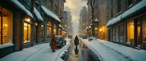 some people walking in the snow near a building,snow scene,snowstorm,snowfall,snow landscape,snowy landscape,hosseinpour,narrow street,newyork,night snow,midnight snow,winter background,deep snow,snow