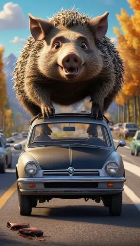 rocket raccoon,hedgehog,animal film,new world porcupine,crash test,fast car,cartoon car,crash,raccoon,3d car wallpaper,hog,bobby-car,badger,boar,madagascar,3d car model,groundhog day,car,hogs,raccoons,Illustration,Realistic Fantasy,Realistic Fantasy 26