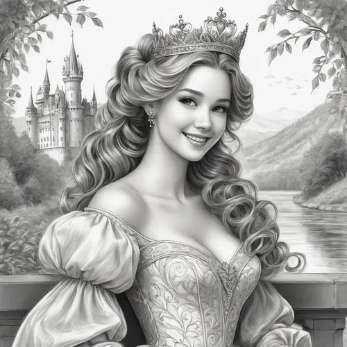 princess sofia,princess anna,fairy tale character,prinses,belle,disney rose,Illustration,Black and White,Black and White 30