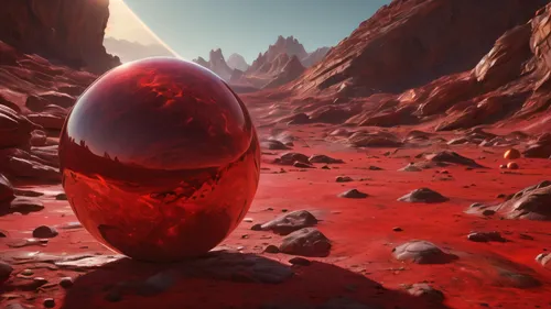 a woman floats calmly in a ball of red energy on a rocky planet surface 4k, highly detailed,crystal egg,easter easter egg,easter egg,large egg,painting easter egg,easter egg sorbian,healing stone,egg,