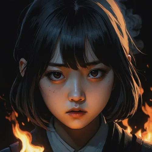 fire eyes,digital painting,jurata,akane,nobuko,wakatsuki,kako,shimei,sakhee,zhiyuan,yongmei,nori,kogawa,eiko,emiko,haruno,fire background,kotsu,azumi,haku,Illustration,Japanese style,Japanese Style 10