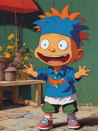 How do the Rugrats cheer up Chuckie when he's feeling down?,bart,johnny jump up,cute cartoon character,tangelo,chowder,otto,television character,simson,cartoon character,sonic the hedgehog,pororo the 