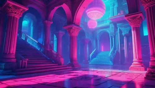 labyrinthian,hall of the fallen,3d fantasy,sanctum,illumination,light effects,lumo,haunted cathedral,3d background,lair,colorful light,3d render,castlevania,dungeon,colored lights,tartarus,ultraviolet,purpureum,cathedral,ruin,Conceptual Art,Sci-Fi,Sci-Fi 28