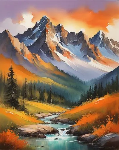 mountain landscape,autumn mountains,landscape background,mountain scene,mountainous landscape,salt meadow landscape,fall landscape,nature landscape,autumn landscape,mountain sunrise,high landscape,natural landscape,mountain range,mountain valley,mountain meadow,mountain tundra,fantasy landscape,painting technique,river landscape,landscape nature,Illustration,Paper based,Paper Based 11