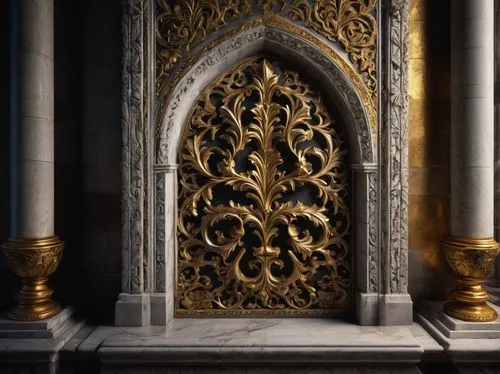 ghiberti,tabernacles,mihrab,church door,doorway,ornamentation,scrollwork,reredos,doorways,patterned wood decoration,ornate,decorative element,ornamented,carved wall,ormolu,tracery,ornamental dividers,labyrinthian,alcove,image portal,Conceptual Art,Sci-Fi,Sci-Fi 12