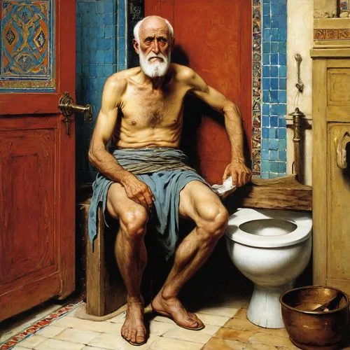 diogenes,elderly man,hammam,tatang,banyo,pensioner,Art,Classical Oil Painting,Classical Oil Painting 42