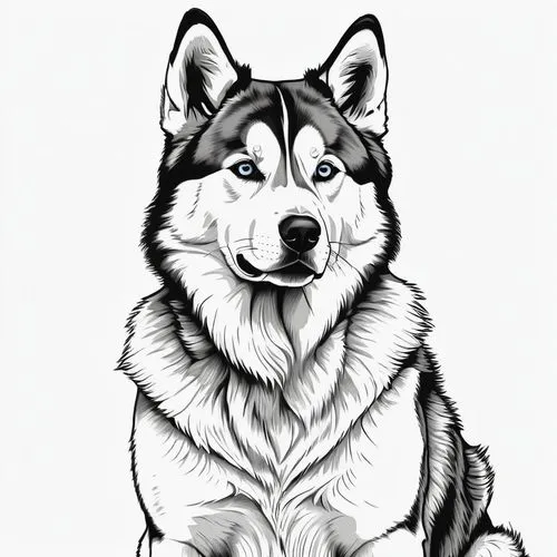 dog line art,malamute,balto,dog illustration,siberian husky,husky,Illustration,Black and White,Black and White 27