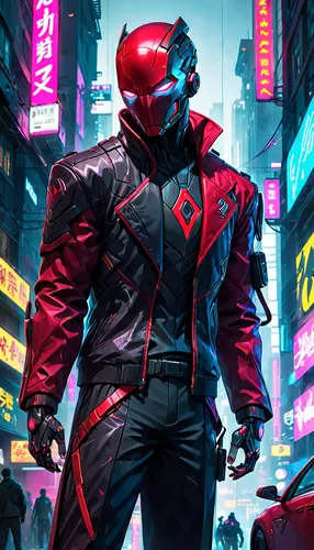 cyberpunk,red hood,daredevil,renegade,ranger,jacket,futuristic,hk,enforcer,cyber,cg artwork,mute,3d man,atom,80's design,cyborg,dystopian,merc,nova,electro,Anime,Anime,General