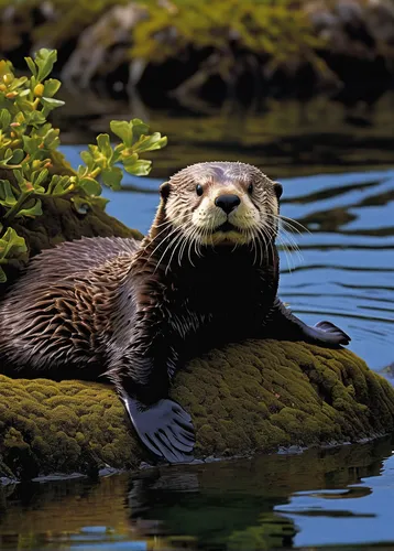 steller sea lion,north american river otter,sea otter,california sea lion,fur seal,sea lion,otter,a young sea lion,aquatic mammal,bearded seal,vancouver island,otters,marine mammal,harbor seal,marine animal,kodiak,seal,sea animals,perched on a log,marine mammals,Illustration,American Style,American Style 05