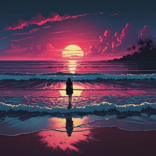 ocean,coast sunset,ocean background,hd wallpaper,horizon,dusk,sea,sunset,the horizon,tide,full hd wallpaper,beach background,dusk background,world digital painting,digital art,sunset glow,芦ﾉ湖,pink beach,pink dawn,the endless sea,Conceptual Art,Fantasy,Fantasy 32