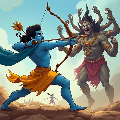 ramayana,pandavas,rakshasas,chhinnamasta,mahakali,ramayan,kaliyuga,vijayadashami,vitthal,vishwamitra,parashuram,pandava,aravan,tandava,ajatasatru,vimalamitra,mahasena,raavan,ekadashi,kamadeva,Illustration,Children,Children 01