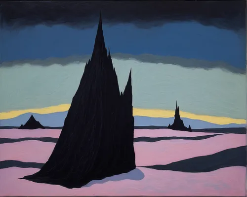 black landscape,chimneys,matruschka,witches' hats,cinder cone,volcanic landscape,ghost forest,olle gill,stalagmite,wigwam,witches hat,minarets,winter landscape,the volcano avachinsky,fields of wind turbines,volcanic field,barren,desert landscape,sillhouette,landscape,Art,Artistic Painting,Artistic Painting 09