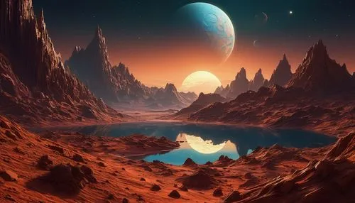 alien planet,alien world,barsoom,lunar landscape,futuristic landscape,desert planet,Conceptual Art,Sci-Fi,Sci-Fi 01