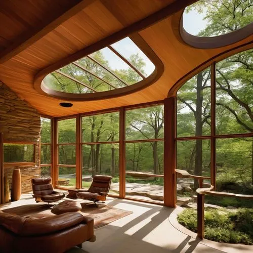 sunroom,treehouses,tree house,forest house,treehouse,fallingwater,tree house hotel,interlochen,daylighting,wooden windows,earthship,treetops,log home,longabaugh,japanese-style room,laminated wood,natural wood,greenforest,folding roof,timber house,Illustration,American Style,American Style 15