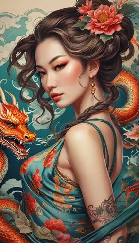 mermaid background,sirena,sirene,water lotus,oriental painting,koi fish,Photography,General,Fantasy