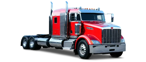 Semi-truck, Peterbilt, chrome grille, headlights, fog lights, side mirrors, chromed exhaust pipes, 18-wheel rims, mudguards, cargo compartment, open doors, driver seat, steering wheel, dashboard, butt