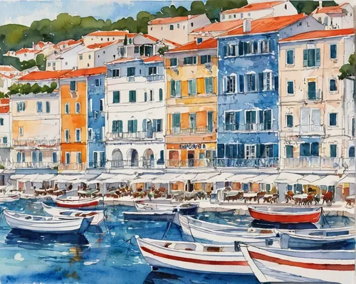 dubrovnic,skopelos,parga,portofino,mediterranean,scilla,dubrovnik,small boats on sea,dubrovnik city,fishing boats,boats in the port,capri,italian painter,navagio,lipari,boats,cavtat,fishing village,cinque terre,liguria,Illustration,Japanese style,Japanese Style 06