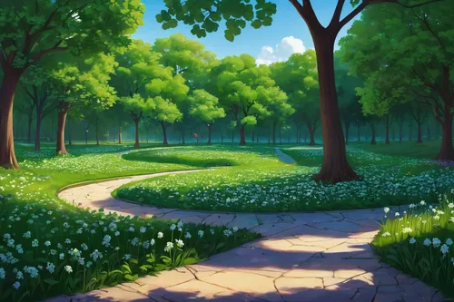 springtime background,spring background,walk in a park,forest path,spring morning,landscape background,pathway,green meadow,forest glade,clover meadow,backgrounds,meadow in pastel,blooming field,spring garden,tree lined path,clove garden,salt meadow landscape,fairy forest,green forest,meadows,Illustration,Paper based,Paper Based 01