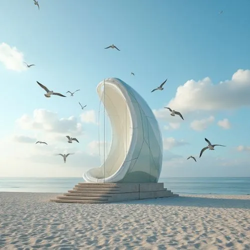 wind finder,lifeguard tower,sand clock,beach furniture,mobile sundial,beach chair,wind machine,harp of falcon eastern,bird tower,pilgrim shell,beach hut,lovemark,sundial,sky space concept,wind turbine,seagate,sun dial,offshore wind park,the wind from the sea,wind generator,Photography,General,Realistic