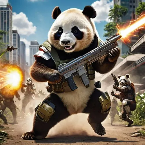 panda in camouflage uniforms charging into battle panda holding a laser gun, hq 4k mobile wallpaper, rocket raccoon, movie poster characters, ferret warriors, movie characters, ready for battle, panda