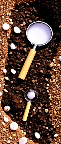 Cross section of soil, earthy tones, layered structure, rough texture, moist dark brown topsoil, dense roots, white fungal hyphae, small rocks, pebbles, coarse sand, fine silt, clay particles, magnify