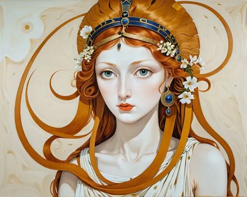 anchoress,diwata,amphitrite,ariadne,persephone,phedre,maenad,art deco woman,mucha,priestess,athena,circe,clytemnestra,frigga,aphrodite,melusine,amneris,hesperides,iconographer,demeter,Illustration,Retro,Retro 21