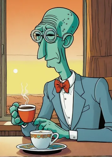 tea cup fella,tea zen,saucer,coffee tea illustration,tea drinking,absinthe,earl grey,ivan-tea,gimlet,espresso,stemware,classic cocktail,waiting staff,gentlemanly,businessman,aristocrat,vodka martini,earl grey tea,tea time,crème de menthe,Illustration,American Style,American Style 14