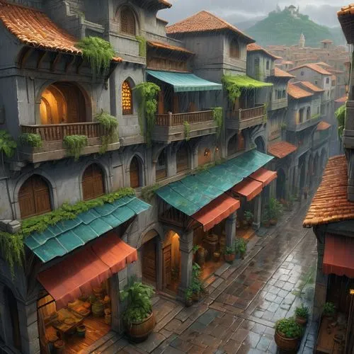 yangling,asian architecture,wooden houses,yangshao,escher village,mountain village,Illustration,Realistic Fantasy,Realistic Fantasy 03