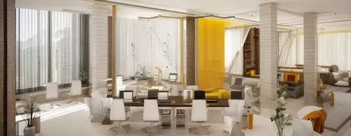 MODERN DESIGN CALM COLORS RELIANCE ON YELLOW LINSE ON THE CILING AND SUFFICIENT LIGTING WITH THE REFLECTION OF THE SAN AND THR REALITY OF THE IMAGE,room divider,interior modern design,penthouse apartm