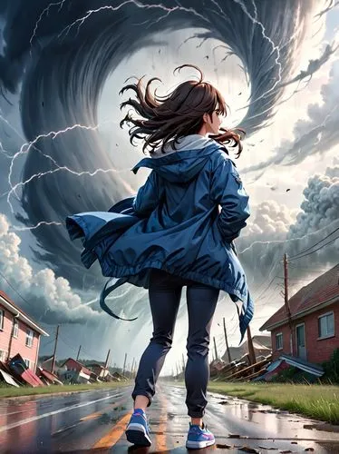 little girl in wind,wind wave,storm,windy,whirlwind,tornado,wind machine,wind,typhoon,kayano,winds,thunderstorm,sea storm,force of nature,stormy,world digital painting,monsoon,blue rain,cloudburst,girl walking away,Anime,Anime,General