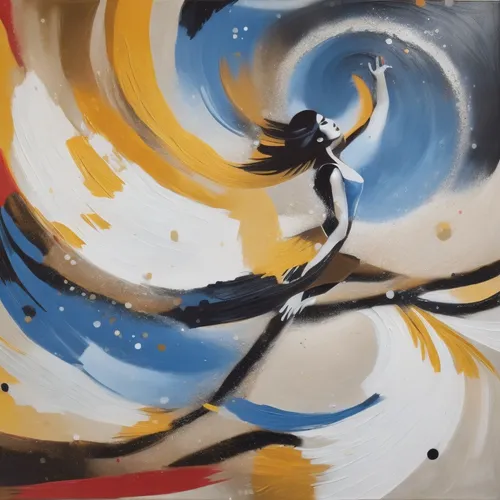 a painting of a person standing on a nch in front of the sky,gutai,abstract painting,marble painting,whirlwind,lascaux,thick paint strokes