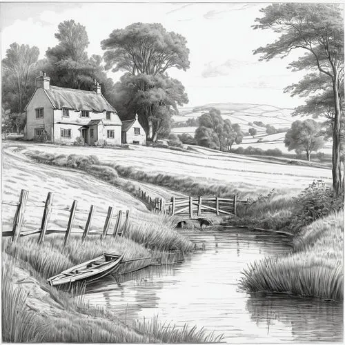 watermill,agricultural scene,farm landscape,brook landscape,water mill,watermills,Illustration,Black and White,Black and White 26