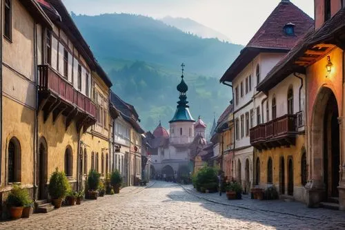 brasov,transylvania,half-timbered houses,sighisoara,medieval town,medieval street,quedlinburg,austria,kaszak,styria,franconian switzerland,half-timbered wall,altstadt,schwaz,idrija,switzerlands,freiburg,historic old town,slovakia,eastern europe,Art,Classical Oil Painting,Classical Oil Painting 23