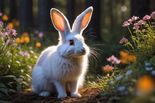 bunny on flower,european rabbit,dwarf rabbit,snowshoe hare,cottontail,mountain cottontail,lepus europaeus,domestic rabbit,peter rabbit,audubon's cottontail,wild rabbit,european brown hare,leveret,hare of patagonia,gray hare,hare,white rabbit,brown rabbit,long-eared,wild rabbit in clover field,Illustration,Children,Children 03