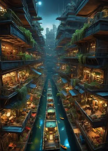 ecotopia,floating huts,fantasy city,stilt houses,houseboats,futuristic landscape,Illustration,Realistic Fantasy,Realistic Fantasy 06