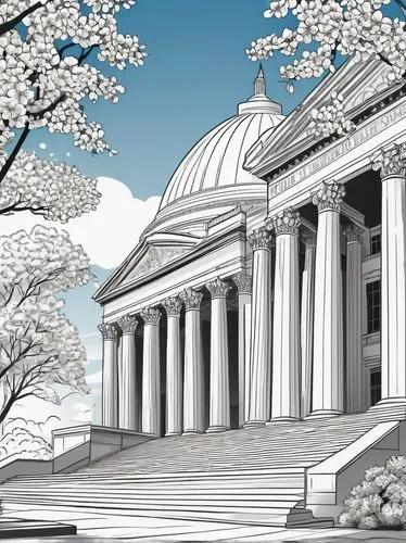 jefferson memorial,doonesbury,thomas jefferson memorial,doric columns,coloring page,zappeion,the parthenon,parthenon,neoclassical,peristyle,greek temple,scotusblog,peabody institute,palladian,us supreme court,jeffersonian,jefferson monument,coreldraw,us supreme court building,sketchup,Illustration,Black and White,Black and White 04