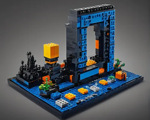 Design a futuristic LEGO font for a sci-fi movie poster,industrial ruin,mining facility,industrial plant,construction set,lego frame,oil rig,building sets,lego building blocks,container terminal,build